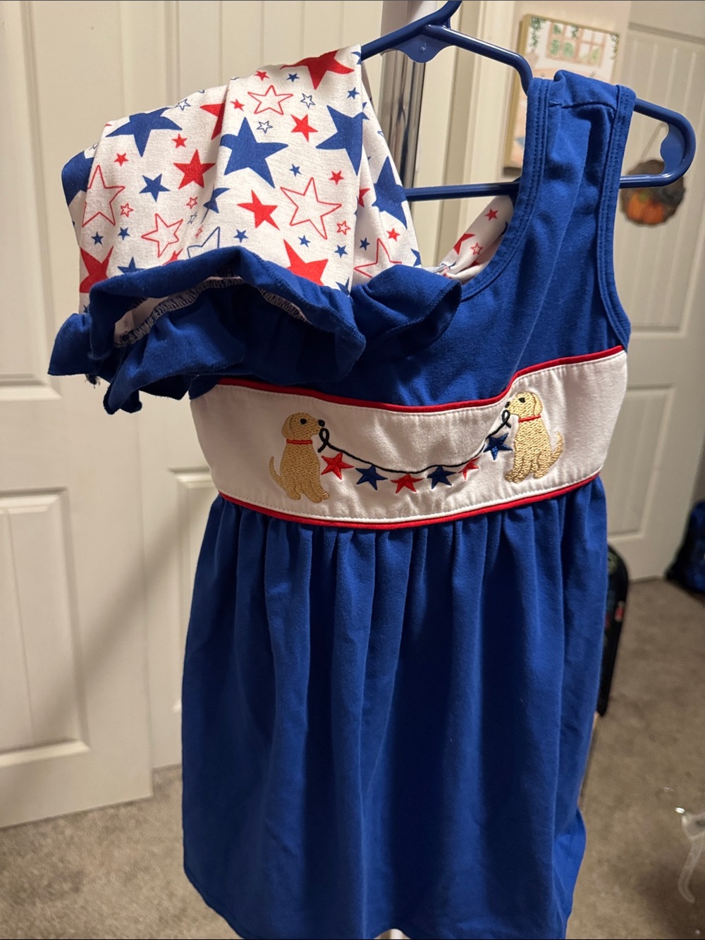 Patriotic Blue Puppy Embroidered Girls' 2 piece set - handmade 4T